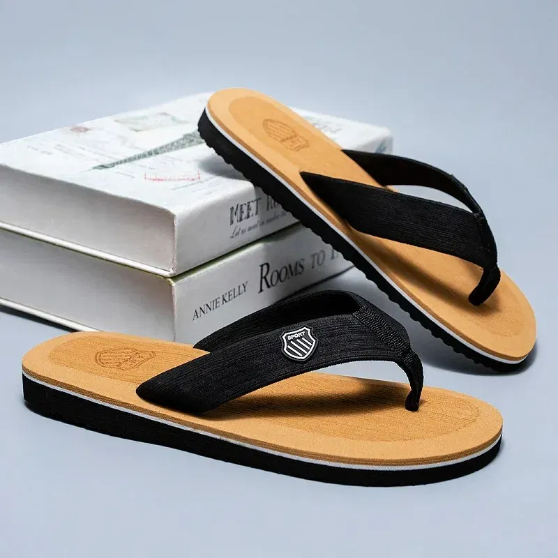 Color: Dark Khaki, Shoe Size: 43 - Hot Sale Men's Flip-flops Outdoor Casual Beach Slippers Soft Light Non-Slip Shoes Summer Slippers Men Shower 2023 Zapatos Hombre