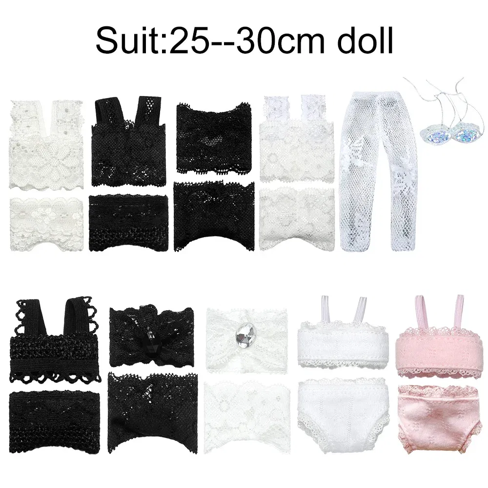 Color: GRAY - 1Set Soft Lace Underwear Bra Briefs For 30CM Doll 1/6 Knickers For Blythe 1/6 BJD Dolls Top Underpant For Dollhouse Kids Toy
