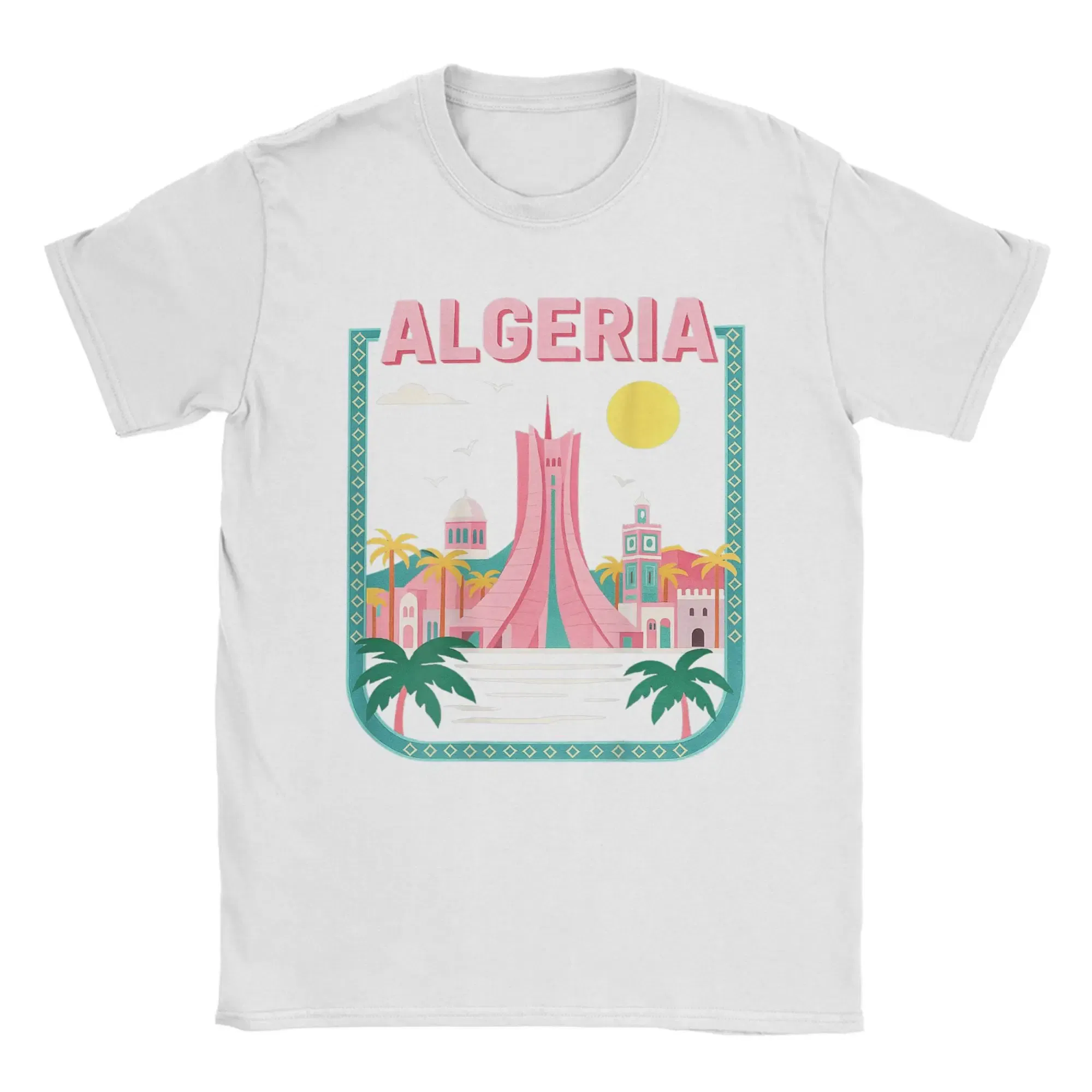 Color: WHITE, Size: XXXL - Men Algeria DZ City Algerian T Shirts Africa Arab Pure Cotton Clothes Hipster Short Sleeve Crewneck Tees Gift Idea T-Shirt