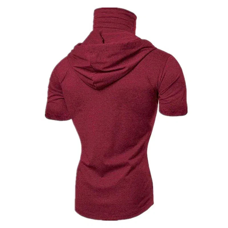Color: Red, Size: S - Mens Gym Thin Hoodie Short Sleeve Hoodies With Mask Sweatshirt Casual Splice Large Mask Hoodie Sweatshirt Hooded Tops Cycling