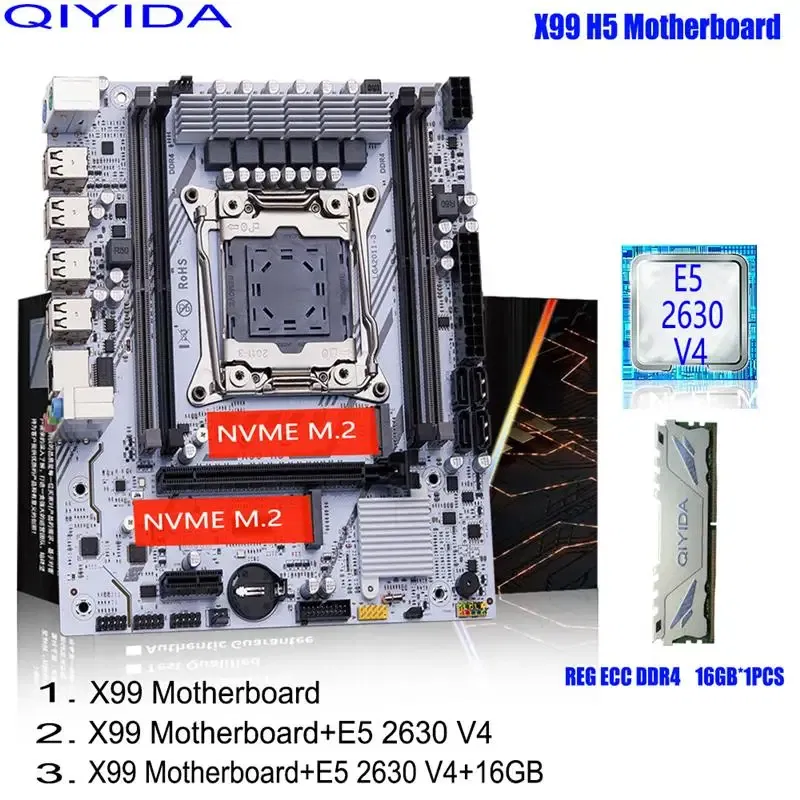 Color: WHITE, Ships From: CHINA - To X99 Motherboard Set Kit With LGA2011-3 Xeon E5 2630 V4 CPU DDR4 16GB REG ECC memory PCI 16x NVME M.2 SATA x99 H5