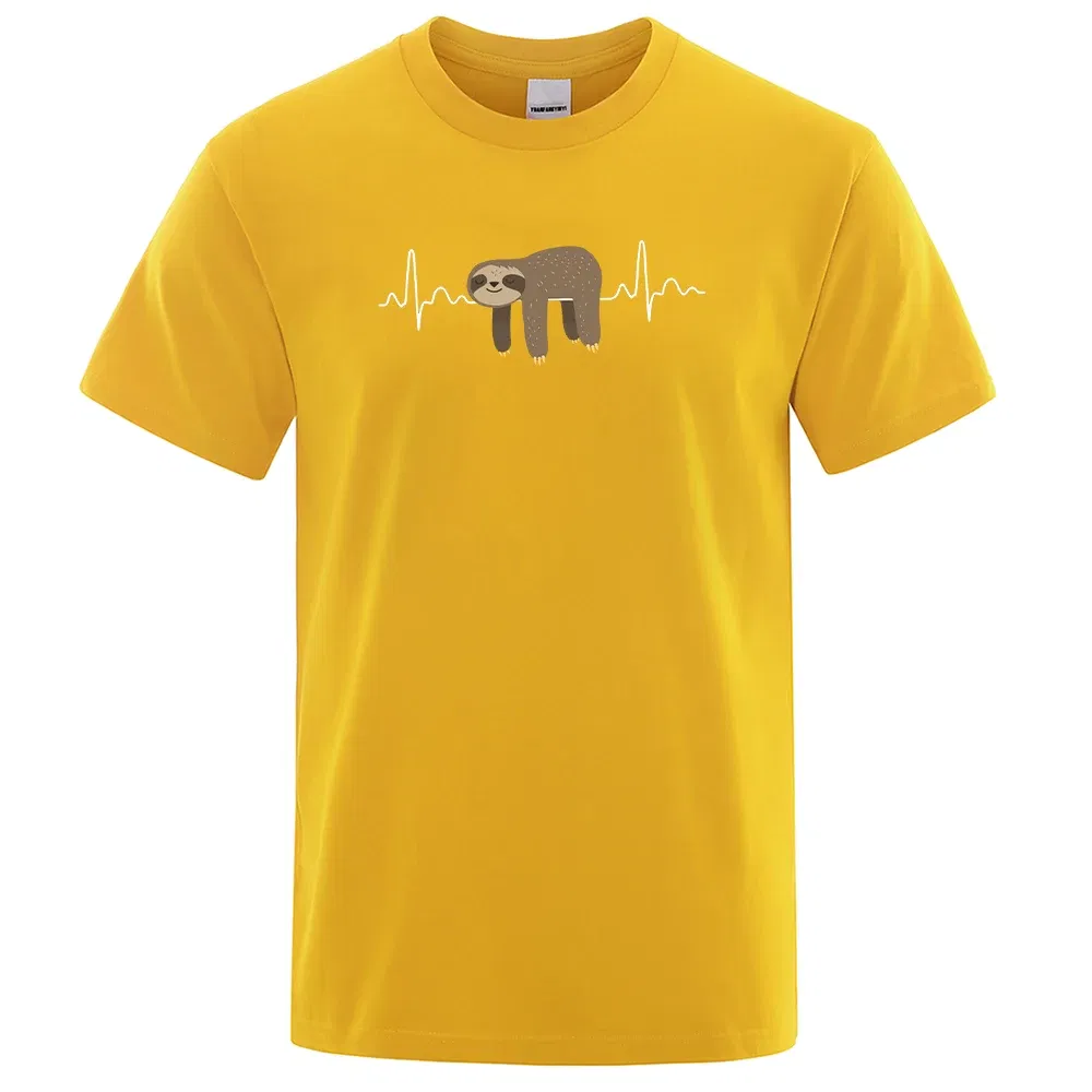 Color: Yellow, Size: XL - Sloth Resting On Tummy Printing Mans T Shirts Crewneck Soft T-Shirts Comfortable S-XXXL Tee Shirts Oversized Casual T-Shirt Man