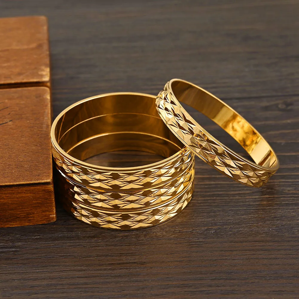 Metal Color: SILVER PLATED - 4Pcs 18k 8mm Width 45MM 55MM 65MM 70MM Dubai Baby Cute Bangles For Girl Jewelry Gold Color Bangles Girls Birthday Jewelry Gifts