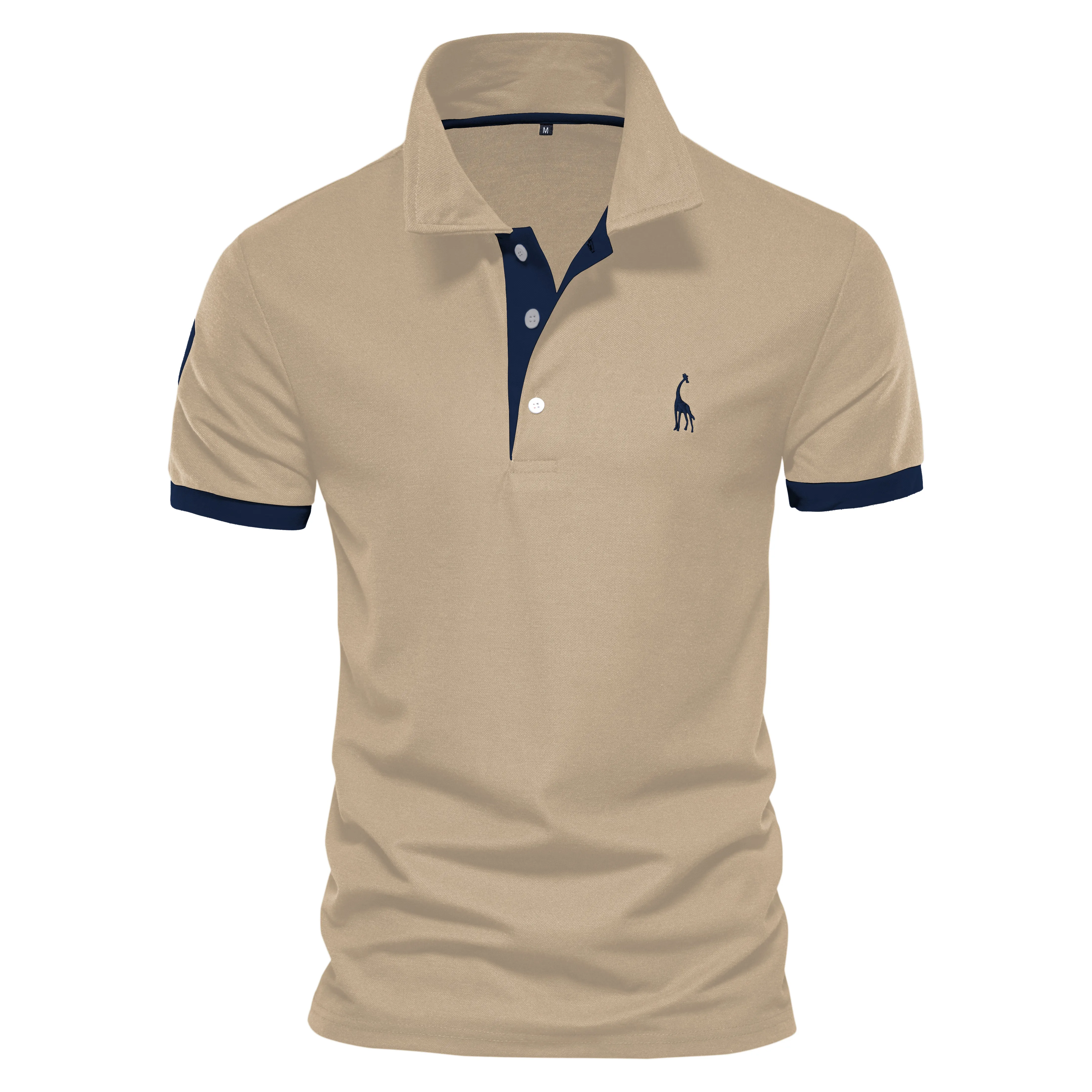 Color: Khaki, Size: M - Dropshipping Polo Giraffe Shirt Men Quality Embroidery Summer Short Sleeve Polo Casual Business Social Mens Polos BR Size