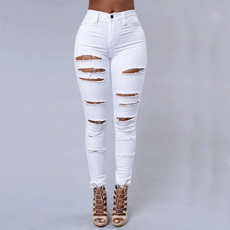 Color: black, Size: XL - Women's Ripped Tight Sexy Large Size Skinny Pants Jeans for Women