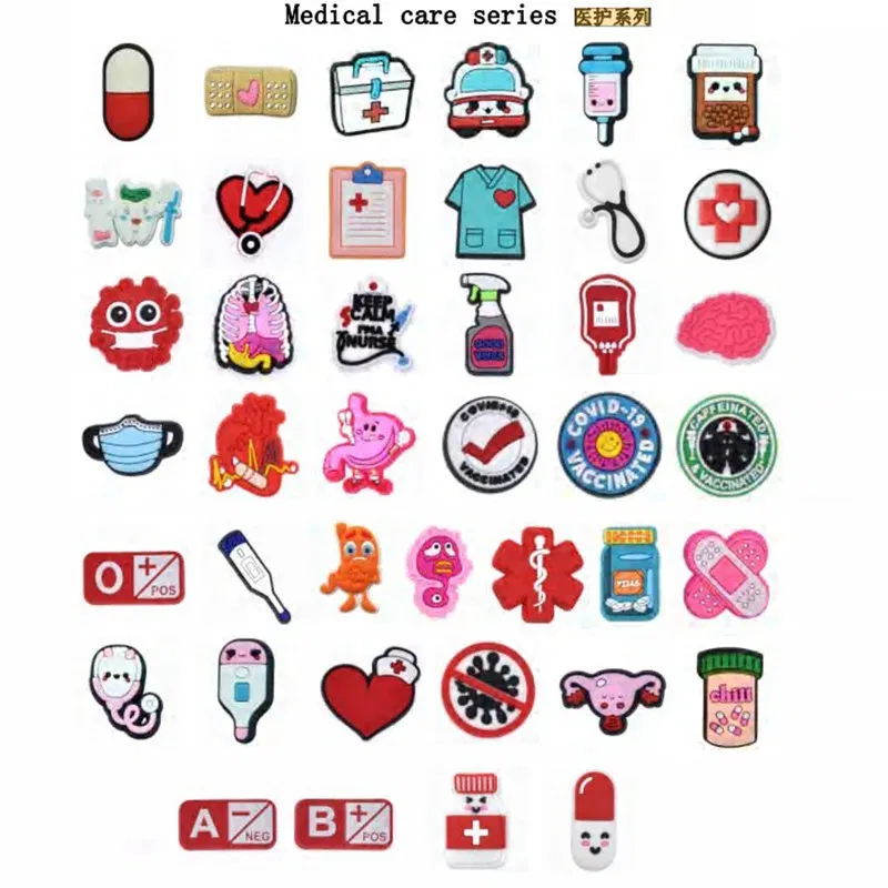FASHION shoe Charms Accessories PVC Decoration nurse medical care series For sandals clog accessories Kids Party X-mas Gifts