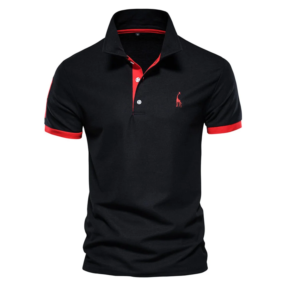 Color: black, Size: M - Dropshipping Polo Giraffe Shirt Men Quality Embroidery Summer Short Sleeve Polo Casual Business Social Mens Polos BR Size