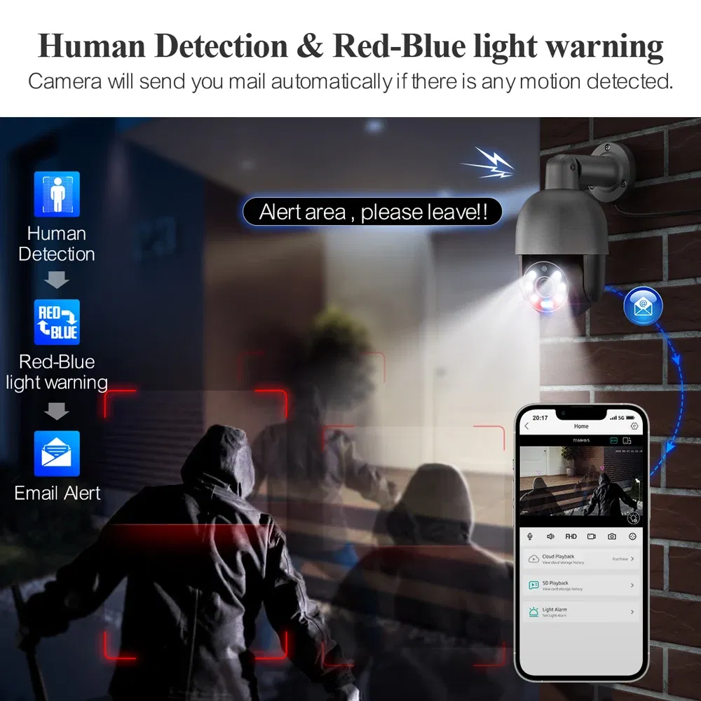 Sensor Size: Other, Focus: 3.6mm, Ships From: CHINA - Techage 5MP 8MP PoE PTZ IP Camera Outdoor Waterproof 2 Way Audio Camera AI Human Detection Security Camera Xmeye for NVR System