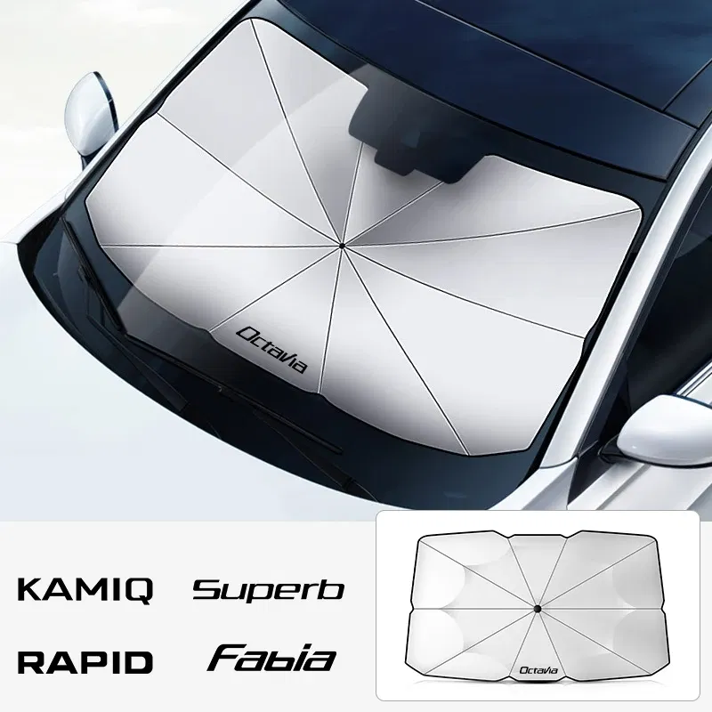 Color: Lavender - Car Windshield Sunshade Umbrella Car Front Shading For Skoda Octavia Fabia Rapid Superb Kodiaq Scala Karoq Citigo Kamiq Enyaq