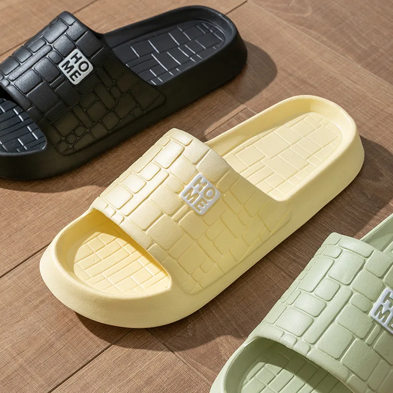 Shoe Size: 38, Color: Yellow - Summer Slippers Women Men Couple Home Slides Sandals EVA Thick Sole Light Weight Flip Flops Home Indoor Bothe Shower Shoes