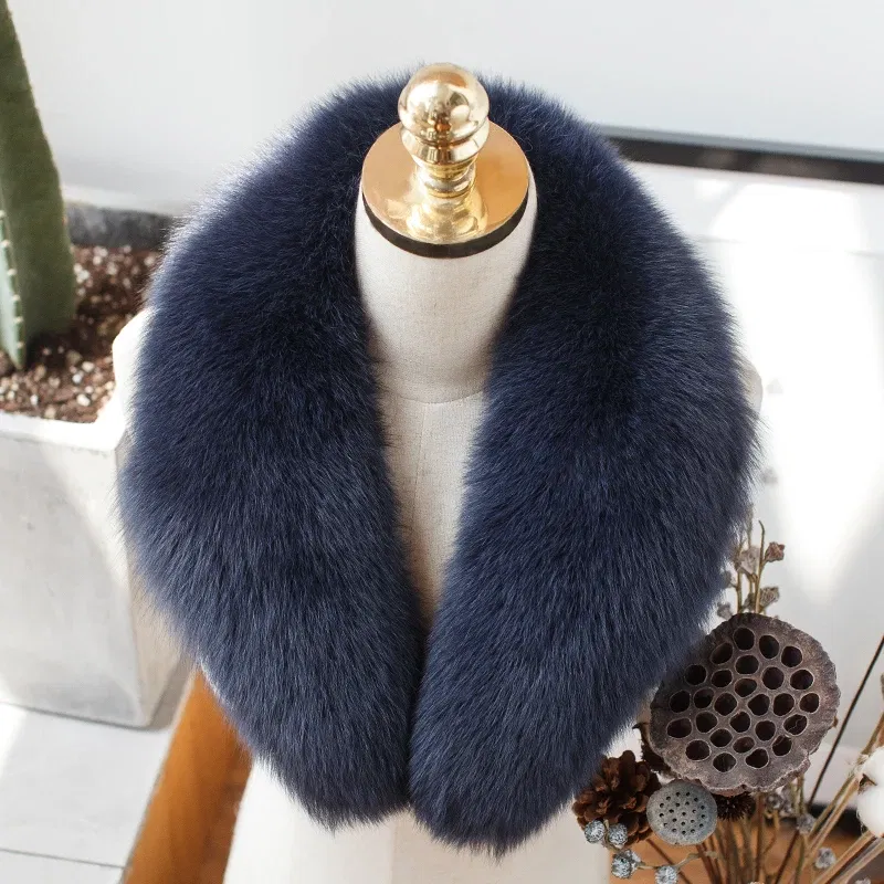 Color: Dark Khaki, Size: S - 100% Natural Real Fox Fur Collar For Women Men Coat Jacket Fur Scarf Winter Extra Large Size Neck Warmer Fur Scarf Shawls Wraps