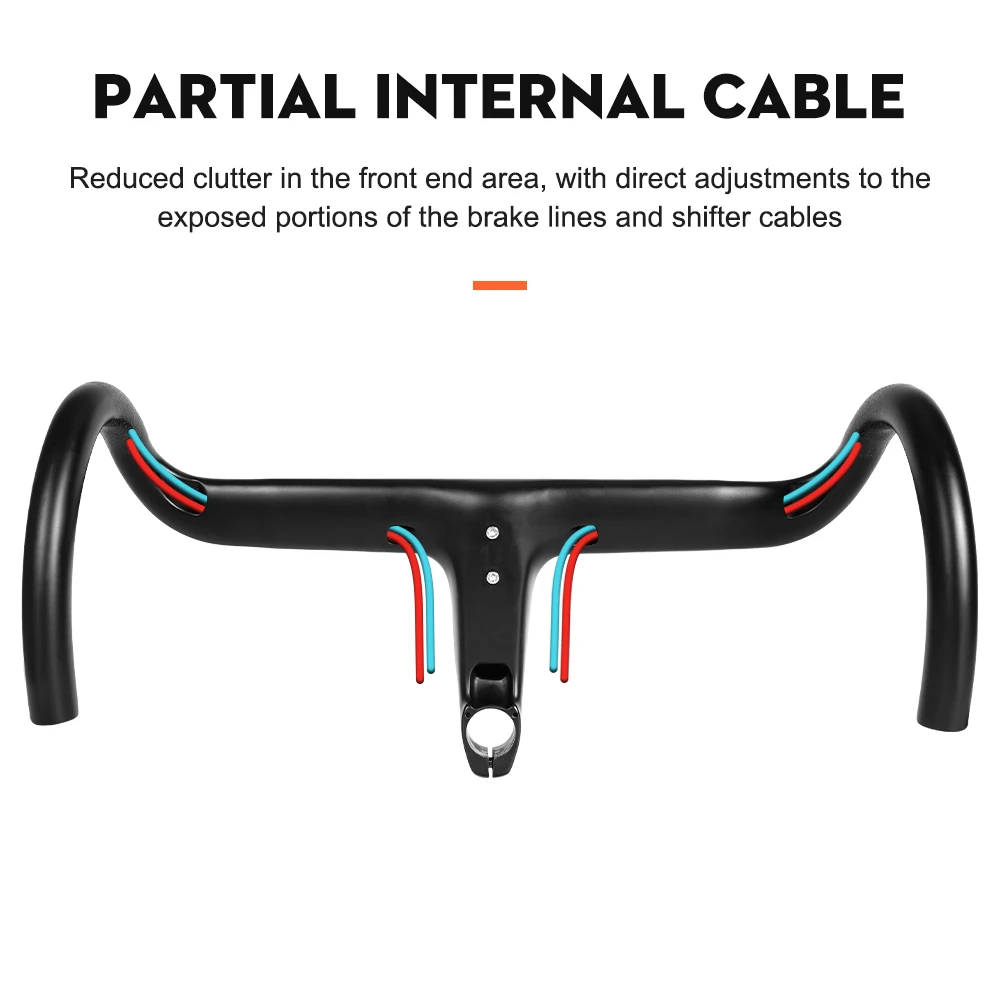 Color: Yellow - TOSEEK Carbon Handlebar Road Carbon handlebar Drop bar T800 Carbon Integrated Handlebar Di2 Bicycle Accessories Carbon Drop bar