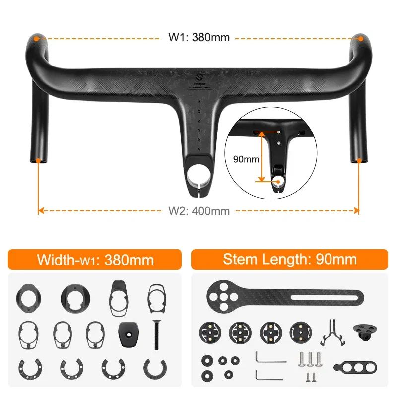 Color: Yellow - TOSEEK Carbon Handlebar Road Carbon handlebar Drop bar T800 Carbon Integrated Handlebar Di2 Bicycle Accessories Carbon Drop bar