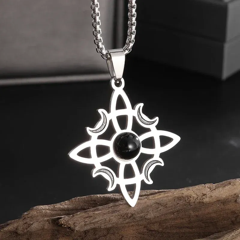 Vintage Witch Knot Necklace Stainless Steel Magic Knot Pagan Wicca Symbol Pendant for Men Women Celtic Knot Jewelry Gifts