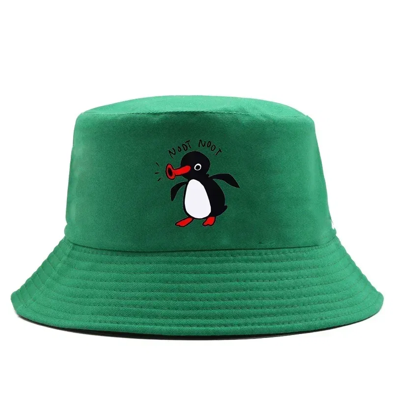 Color: Lake Blue - Summer Penguin Bucket Hat Reversible Bob Men Women Cotton Travel Beach Fisherman Hat Outdoor Sports Pull Up Bob Panama Sun Hat