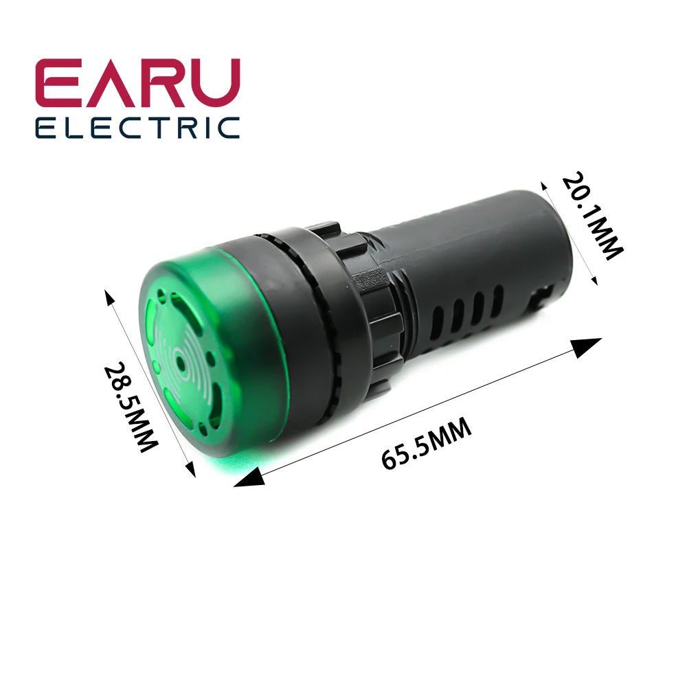 Color: Green - AD16-22SM 22mm Panel Diameter AC 12V 24V 110V 220V Flash Signal Light Red LED Active Buzzer Beep Alarm Indicator Green Yellow