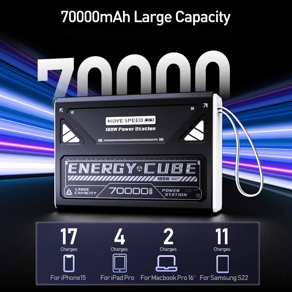 Battery Capacity: 50001mAh-100000mAh, Color: black, Ships From: CHINA - Top Z70Pro Large Capacity Power Bank 100W Fast Charge External Battery w/ Flashlight Powerbank for Laptop Outdoor Camping
