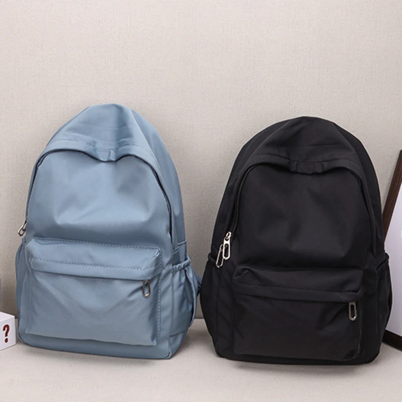 Color: SKY BLUE - Women Schoolbag Waterproof Large Capacity School Backpack Smooth Zipper Solid Color Teens Girl Casual Daypack Bag Student Supply