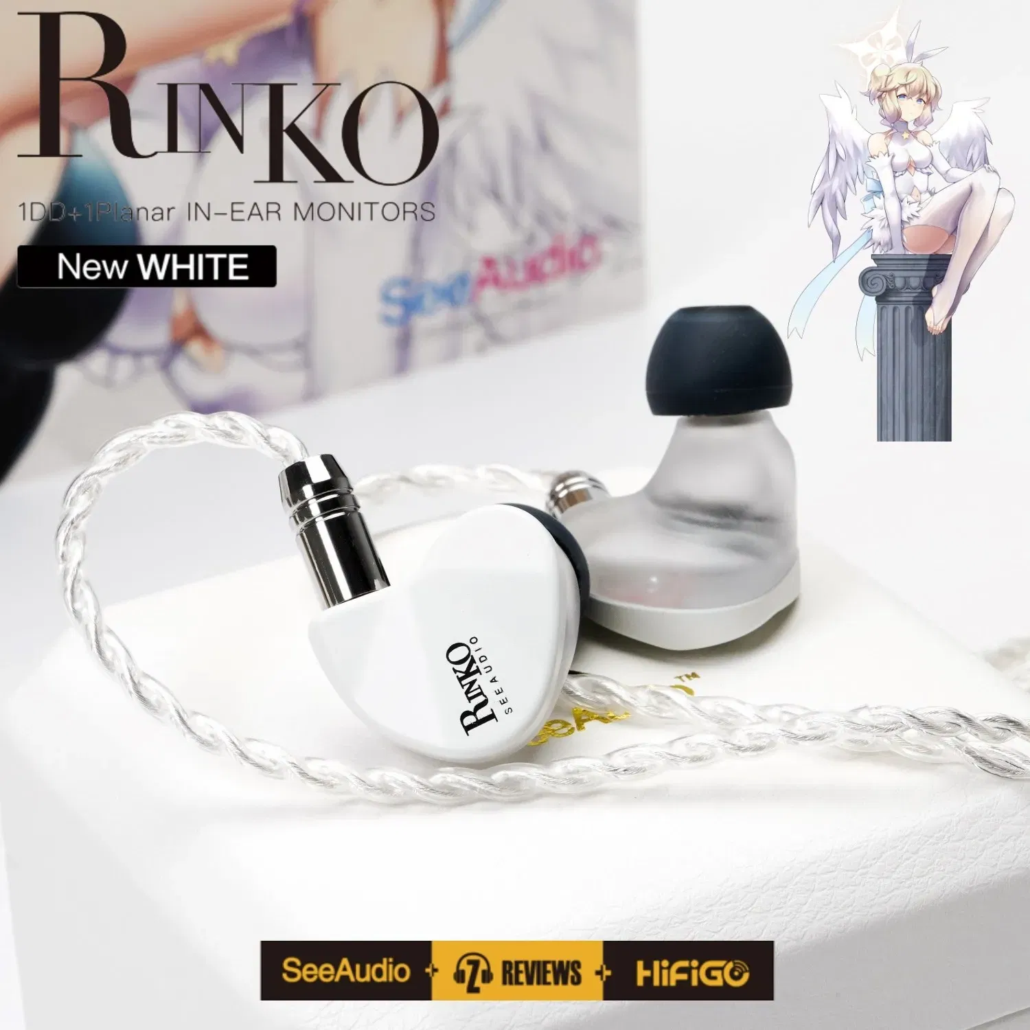 Color: Yellow - SeeAudio x Z Review White Rinko Hybrid Earphone 1DD+1Planar In-ear Monitors HiFi Wired Headphone J-POP Music Earbuds 2Pin 0.78