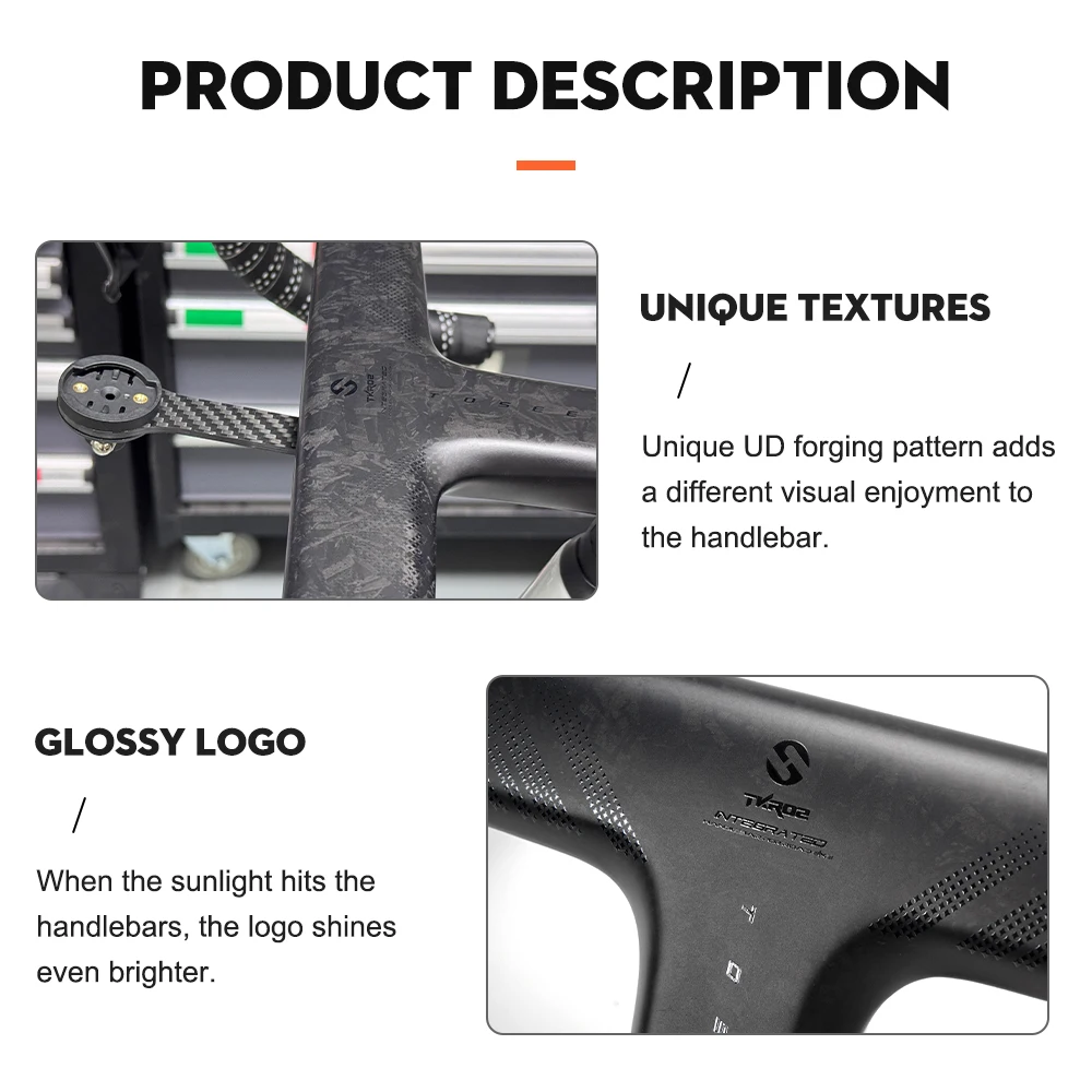 Color: Red - TOSEEK Carbon Handlebar Road Carbon handlebar Drop bar T800 Carbon Integrated Handlebar Di2 Bicycle Accessories Carbon Drop bar