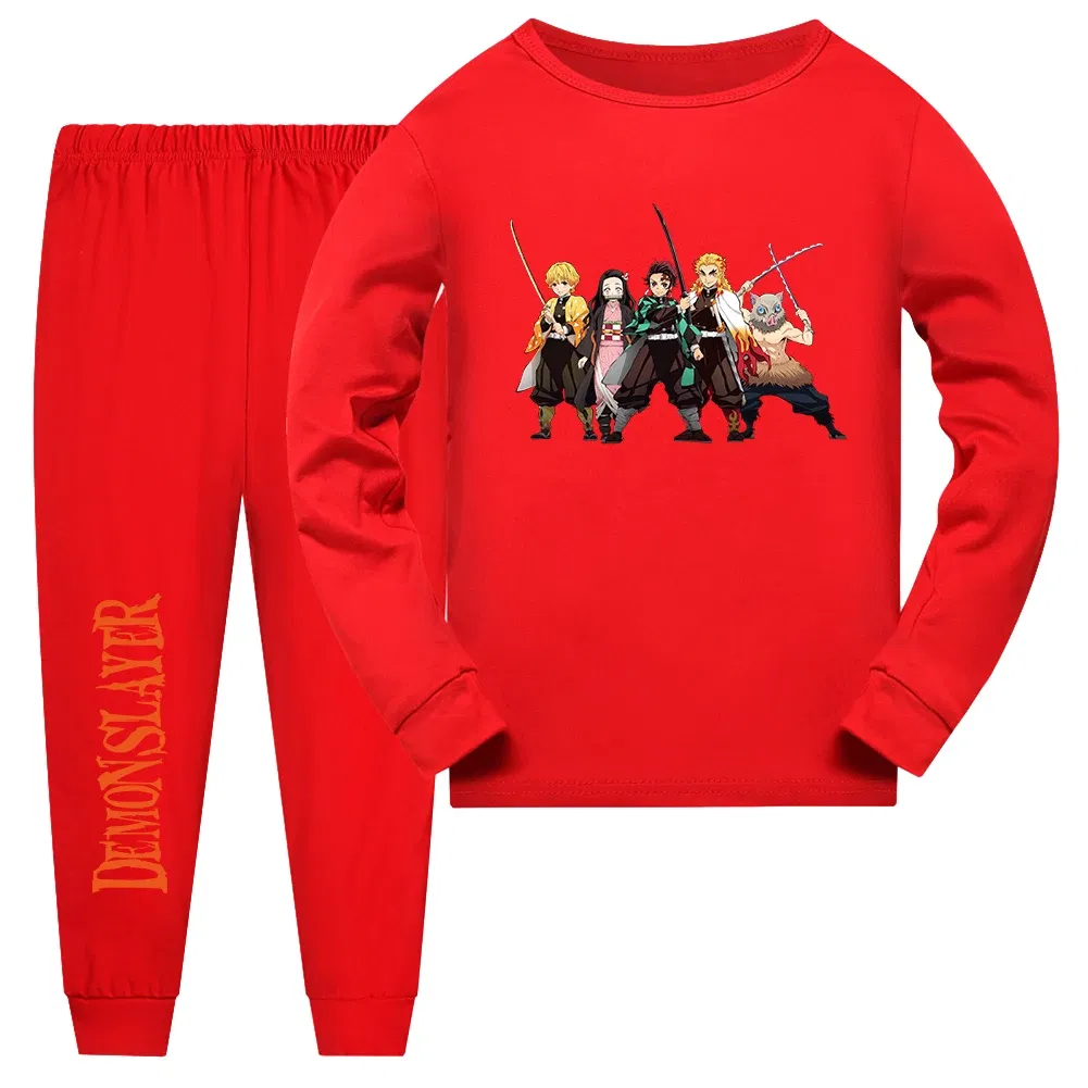 Color: Ivory, Kid Size: 13 - Demon Slayer Sleepwear Kamado Tanjirou Kamado Nezuko Agatsuma Zenitsu Children's Homewear Suit Long-sleeve Two-piece Pajamas Set