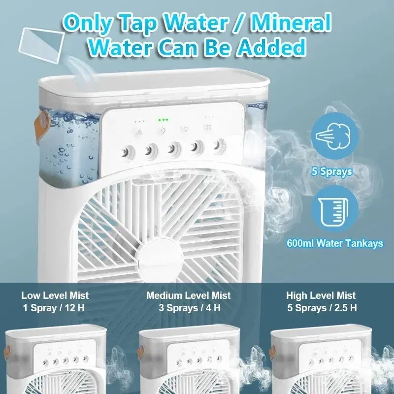 Color: WHITE - Portable 3 In 1 Humidifier Fan AIr Conditioner Household Small Cooler Hydrocooling Air Adjustment 3 Speed Fans For Home Office