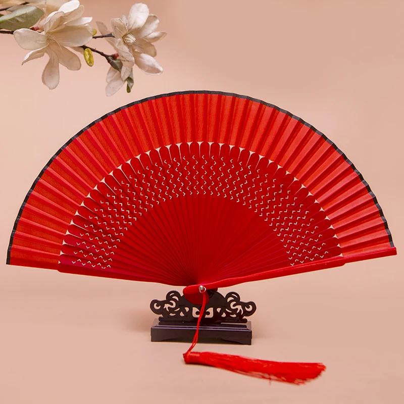 Color: ROYAL BLUE, Fan Size: 6.3 inches - Red Solid Color Women's Dance Hand Folding Fan Personalized Wedding Fan Bamboo Fan Chinese Style Silk Fan Household Hand Fan