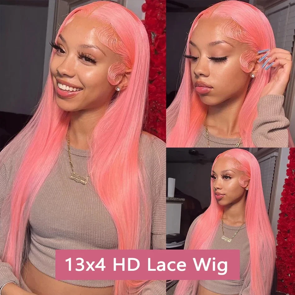 Stretched Length: 22INCHES, Hair Color: #6, Density: 200%, Ships From: CHINA - Bone Straight 13x6 HD Light Pink Lace Front Wigs 100% Human Hair For Women Brazilian 613 Color 13x4 Lace Frontal Wig Pre Plucked