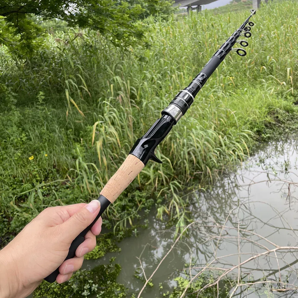 length: 1.8 m, Color: Red - Telescopic Lure Rod 1.5M 1.8M 2.1M 2.4M Carbon Spinning Rod Baitcasting Fishing Pole 8g-25g Wooden Handle Casting Fishing Tackle