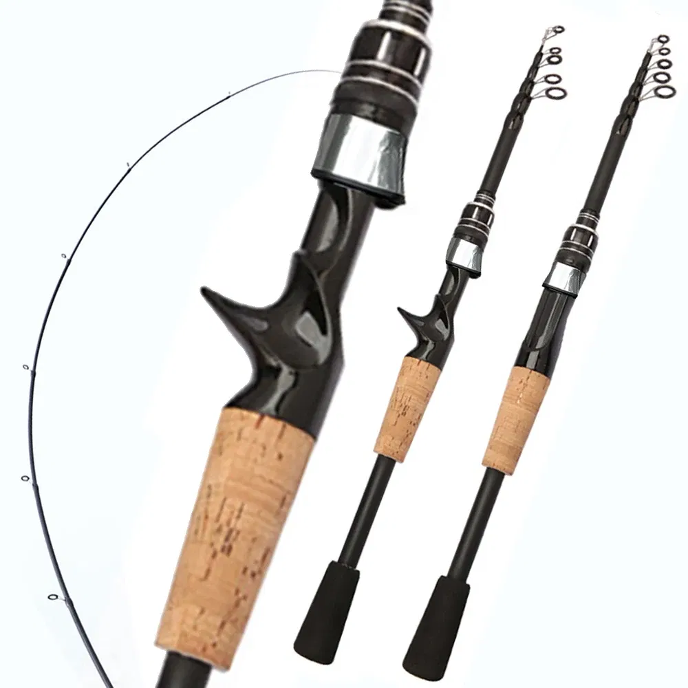 length: 1.8 m, Color: Red - Telescopic Lure Rod 1.5M 1.8M 2.1M 2.4M Carbon Spinning Rod Baitcasting Fishing Pole 8g-25g Wooden Handle Casting Fishing Tackle