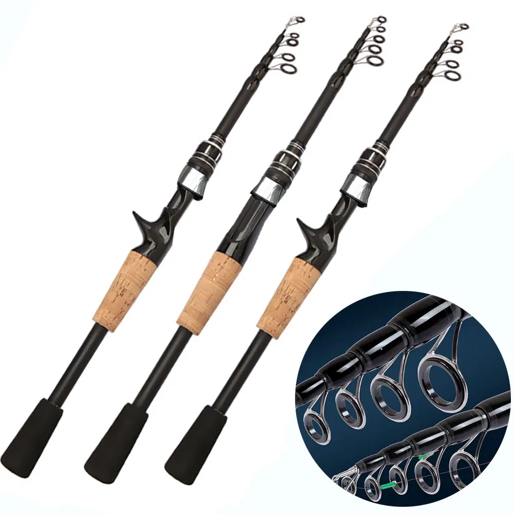 length: 1.8 m, Color: Red - Telescopic Lure Rod 1.5M 1.8M 2.1M 2.4M Carbon Spinning Rod Baitcasting Fishing Pole 8g-25g Wooden Handle Casting Fishing Tackle