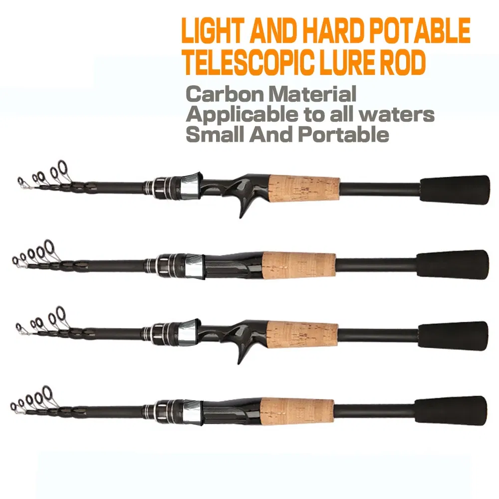 length: 1.8 m, Color: Red - Telescopic Lure Rod 1.5M 1.8M 2.1M 2.4M Carbon Spinning Rod Baitcasting Fishing Pole 8g-25g Wooden Handle Casting Fishing Tackle