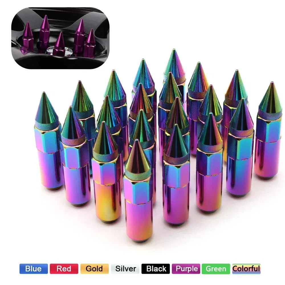 Color Name: Green, Specifications: M12x1.5 - 20pcs 8 Colors Car Accessories Wheel Nuts M12x1.5 M12x1.25 Aluminum 60mm Extended Tuner Spike Lug Nuts For Cadillac Lincoln