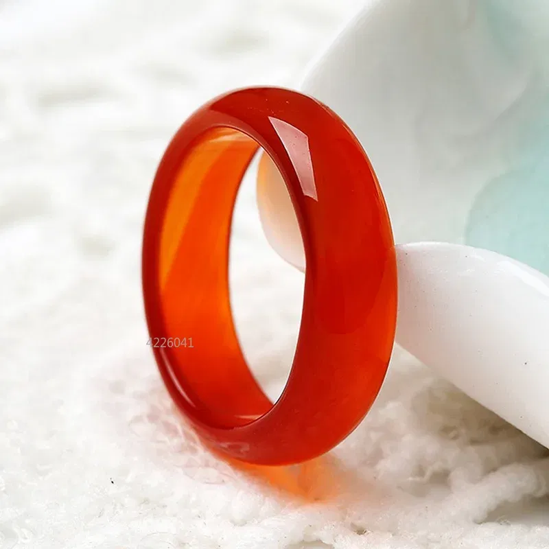 Main Stone Color: GRAY - Natural Chalcedony Hand-carved Jade Ring Fashion Jewelry Gift Jade Rings Various Colors Lovers Gemstones Accessories Wholesale