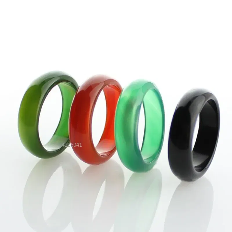 Main Stone Color: GRAY - Natural Chalcedony Hand-carved Jade Ring Fashion Jewelry Gift Jade Rings Various Colors Lovers Gemstones Accessories Wholesale