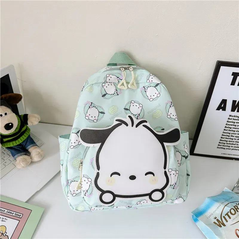 Color: Beige, Size: 16 inches - Anime Cartoon Kuromi Melody Cinnamoroll Backpack Boys Girls Cartoon Hello Kitty Kawaii Canvas Fashion Children's Schoolbag