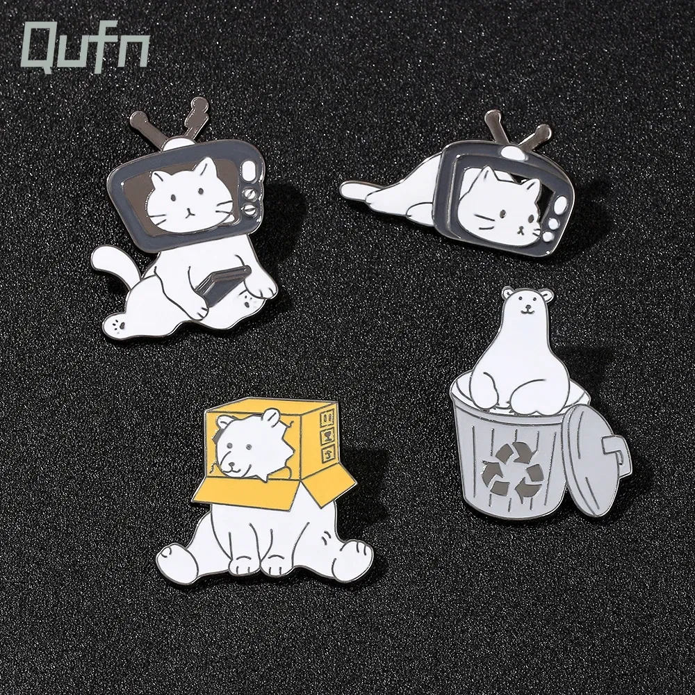 Metal color: SILVER PLATED, Ships From: CHINA - Cartoon Cute Animal Brooch Bear Trash Can Lovely Cat Enamel Pins Badge Lapel Collar Fashion Woman Jewelry Accessories Gifts