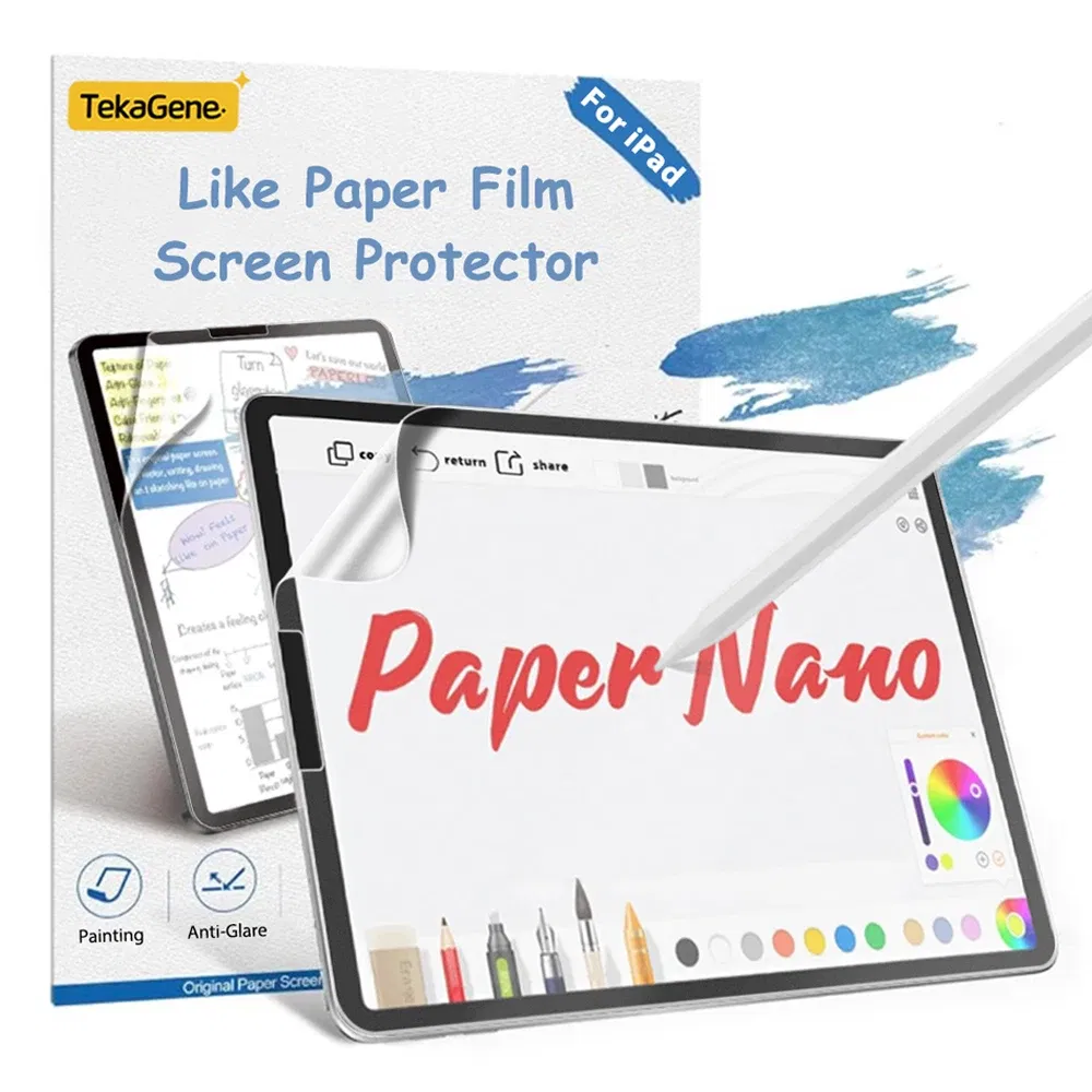 Color: Silver - Like Paper Film Screen Protector For iPad Air 13 11 5 4 3 M2 M4 2024 Pro 12.9 12 9 10th 9th 8th 7th Generation Mini 6 Matte Film