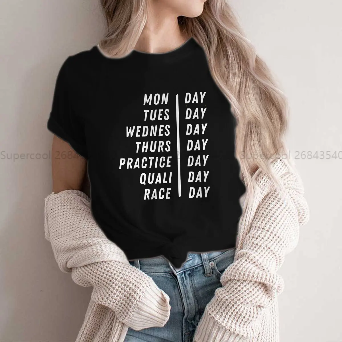 Color: WHITE, Size: S - Race Week Newest Polyester TShirts F1 Formulate 1 Racing Female Style Streetwear T Shirt O Neck