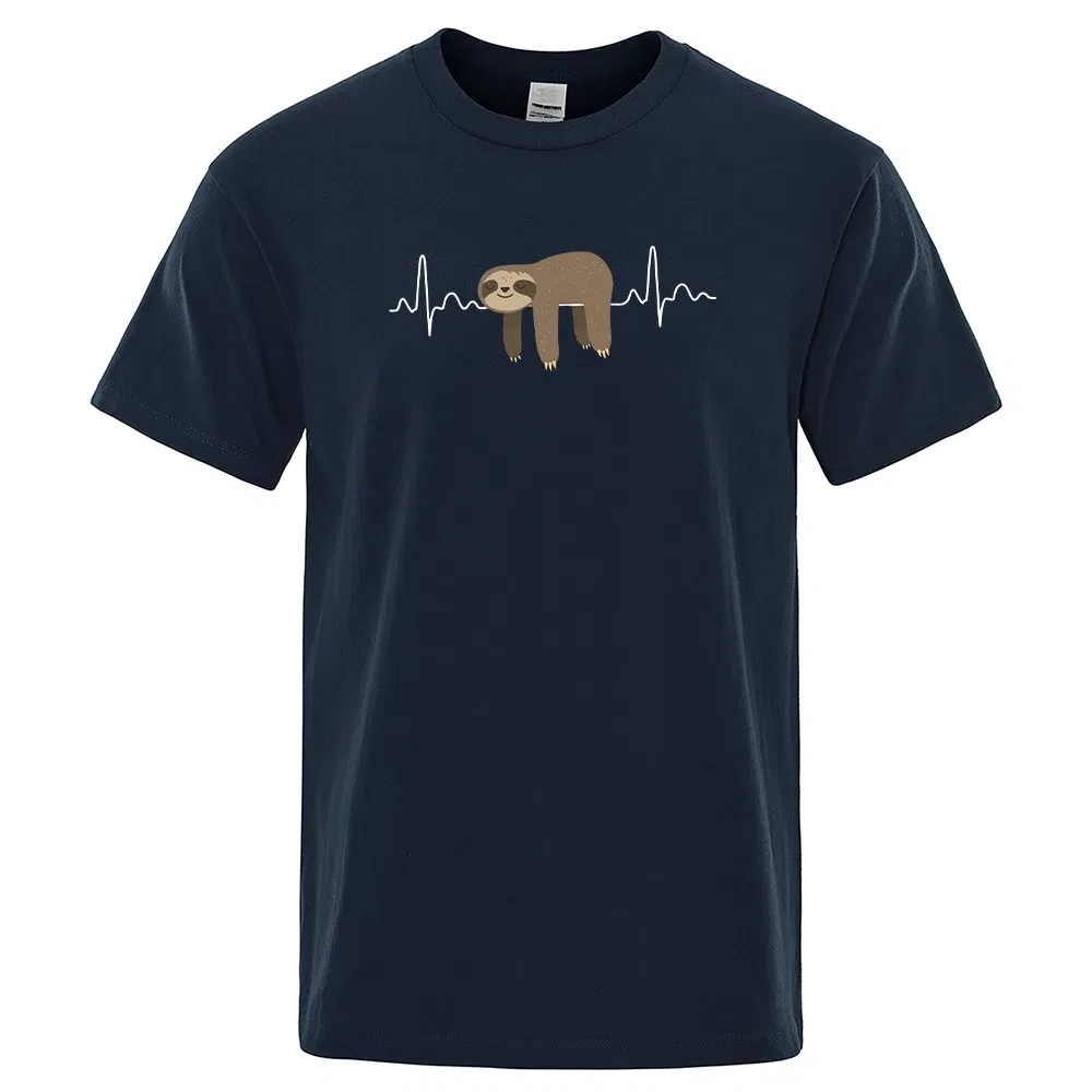 Color: Navy Blue, Size: XXXL - Sloth Resting On Tummy Printing Mans T Shirts Crewneck Soft T-Shirts Comfortable S-XXXL Tee Shirts Oversized Casual T-Shirt Man