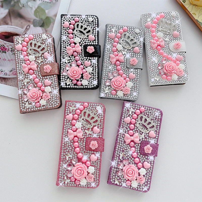 Color: WHITE, Material: Denim - Wallet Glitter Case For Samsung Galaxy S24 FE S23 Ultra S22 Plus S21 S20 A13 A14 A15 A16 A53 A54 A55 A34 Flip Luxury Leather
