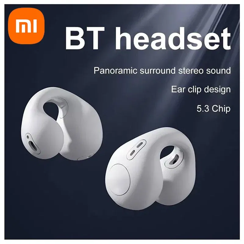 Color: WHITE - Xiaomi Ear-Clip Bluetooth-compatible Headphones Bone Conduction Earphone Wireless Earbuds 3D Surround Stereo Bass Sports Headset