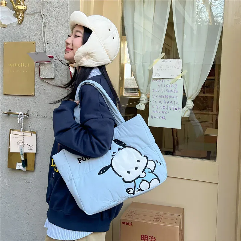 Color: WHITE - My Melody Pochacco Kawaii Sanrio Kuromi Anime Women Handbag Tote Shoulder Bag Cute Cartoon Girl High-capacity Commuter Package