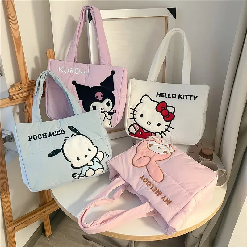 Color: WHITE - My Melody Pochacco Kawaii Sanrio Kuromi Anime Women Handbag Tote Shoulder Bag Cute Cartoon Girl High-capacity Commuter Package