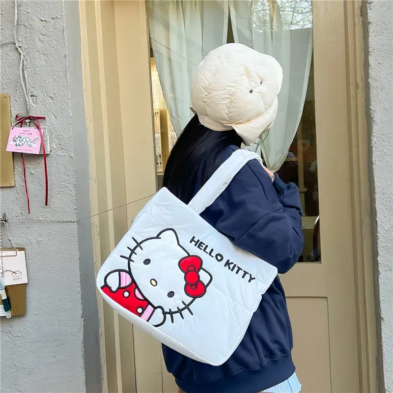 Color: WHITE - My Melody Pochacco Kawaii Sanrio Kuromi Anime Women Handbag Tote Shoulder Bag Cute Cartoon Girl High-capacity Commuter Package