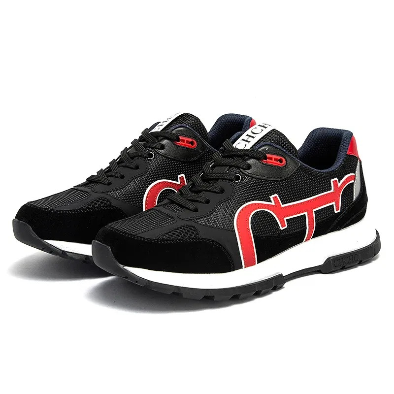 Color: black, Shoe Size: 7.5 - CHCH Men's Tennis Shoes Black Cow Leather Material Stitching Design Men's Shoes Sports Shoes