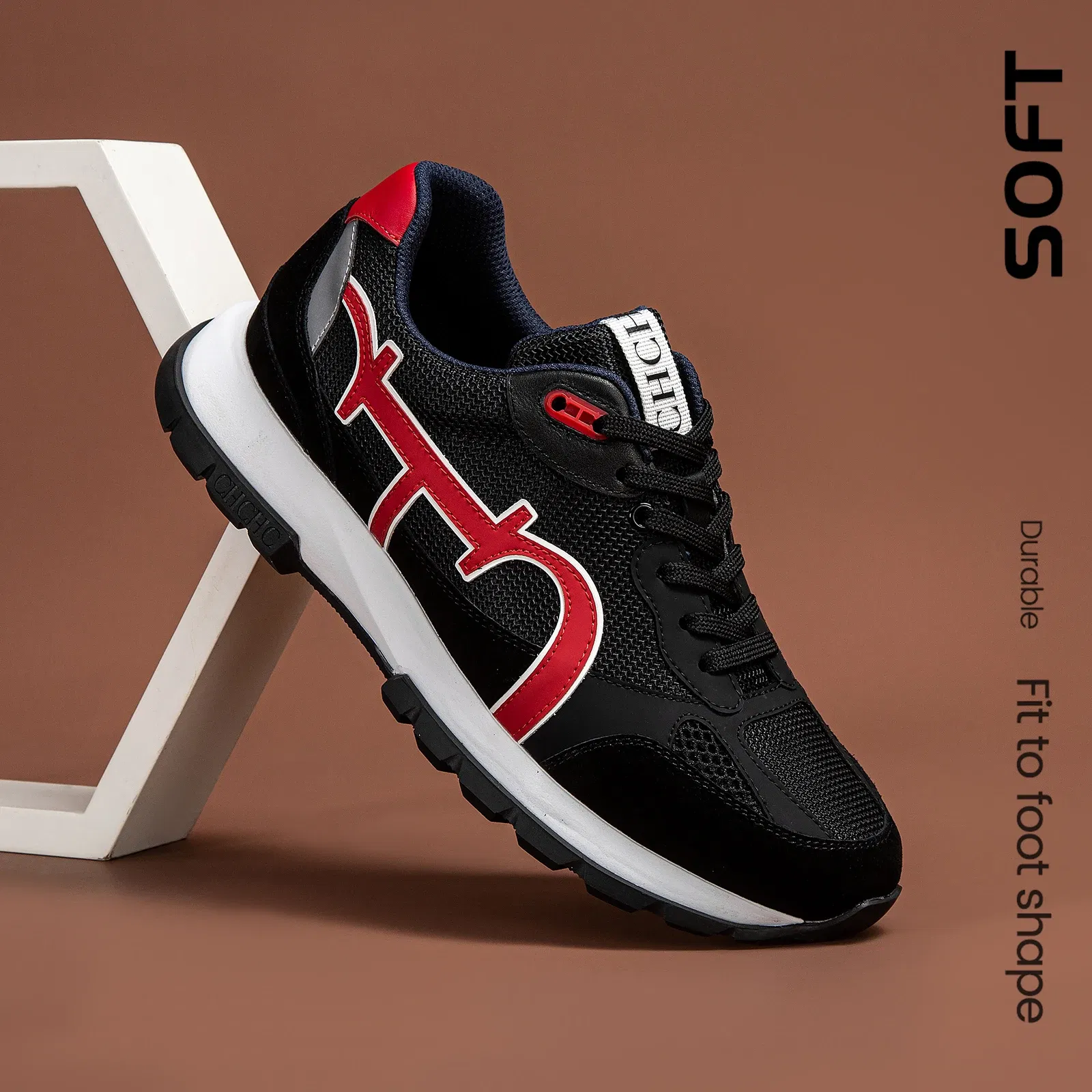 Color: black, Shoe Size: 7.5 - CHCH Men's Tennis Shoes Black Cow Leather Material Stitching Design Men's Shoes Sports Shoes