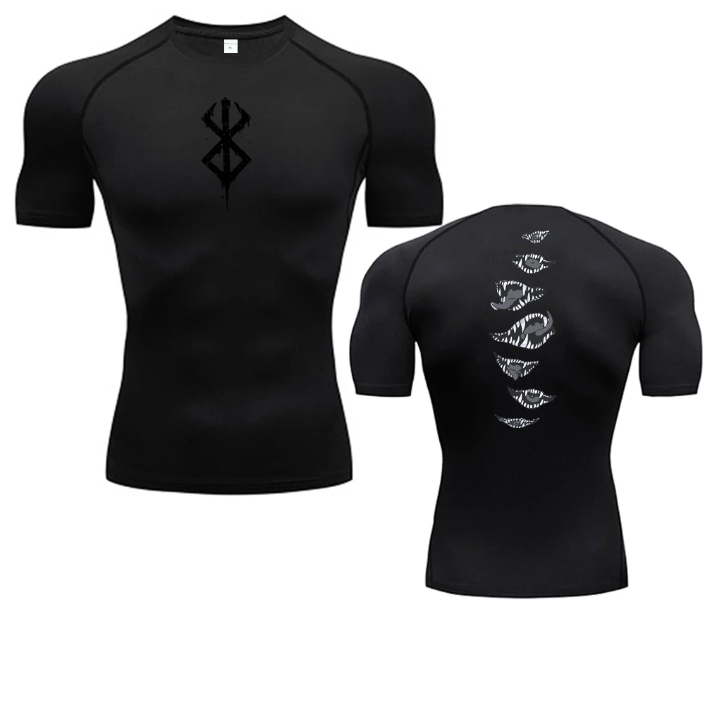 Color: Blue, Size: XXXL - 2024Anime Berserk Guts Men's Compression Shirt Fitness Sport Running Tight Gym TShirts Athletic Quick Dry Tops Tee Summer