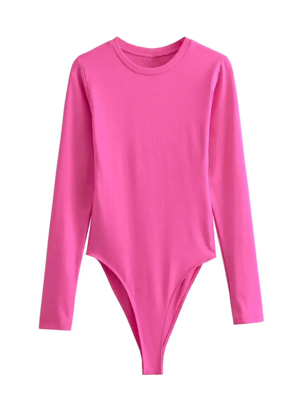 Color: Beige, Size: M - XNWMNZ Women's Fashion 2023 Long sleeved Modal Bodysuit Women High Street Versatile Round Neck Slim Female Chic Bodysuit