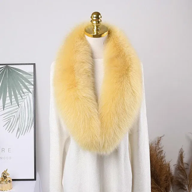 Color: PEACOCK BLUE, Size: L - 100% Natural Real Fox Fur Collar For Women Men Coat Jacket Fur Scarf Winter Extra Large Size Neck Warmer Fur Scarf Shawls Wraps